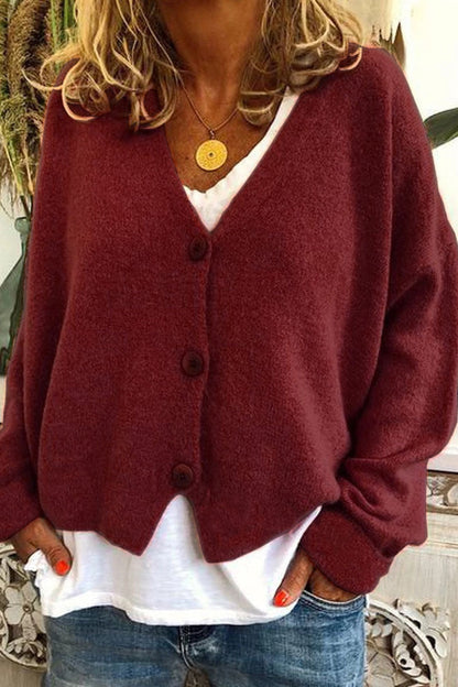 Casual Solid Patchwork V Neck Mid Waist Knit Cardigans(15 Colors)
