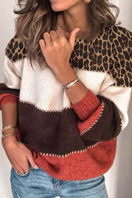 Suéteres de cuello redondo con patchwork a rayas de moda urbana