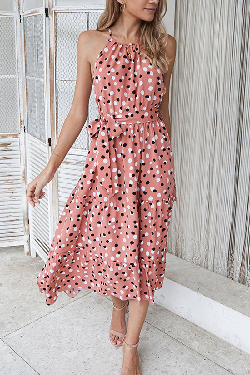 Vestido estampado de lunares con cuello redondo (5 colores)