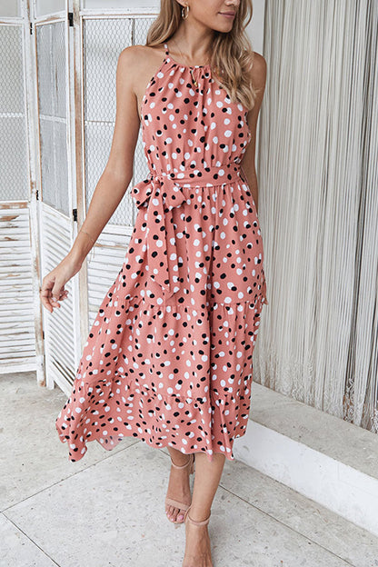 Vestido estampado de lunares con cuello redondo (5 colores)