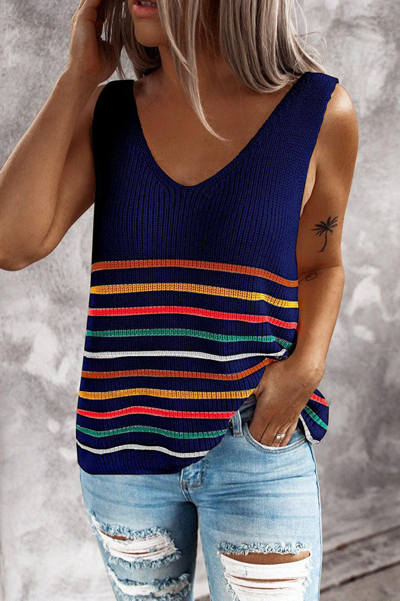 Tops casuales de moda con cuello en V y retazos a rayas (4 colores)