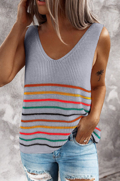 Tops casuales de moda con cuello en V y retazos a rayas (4 colores)