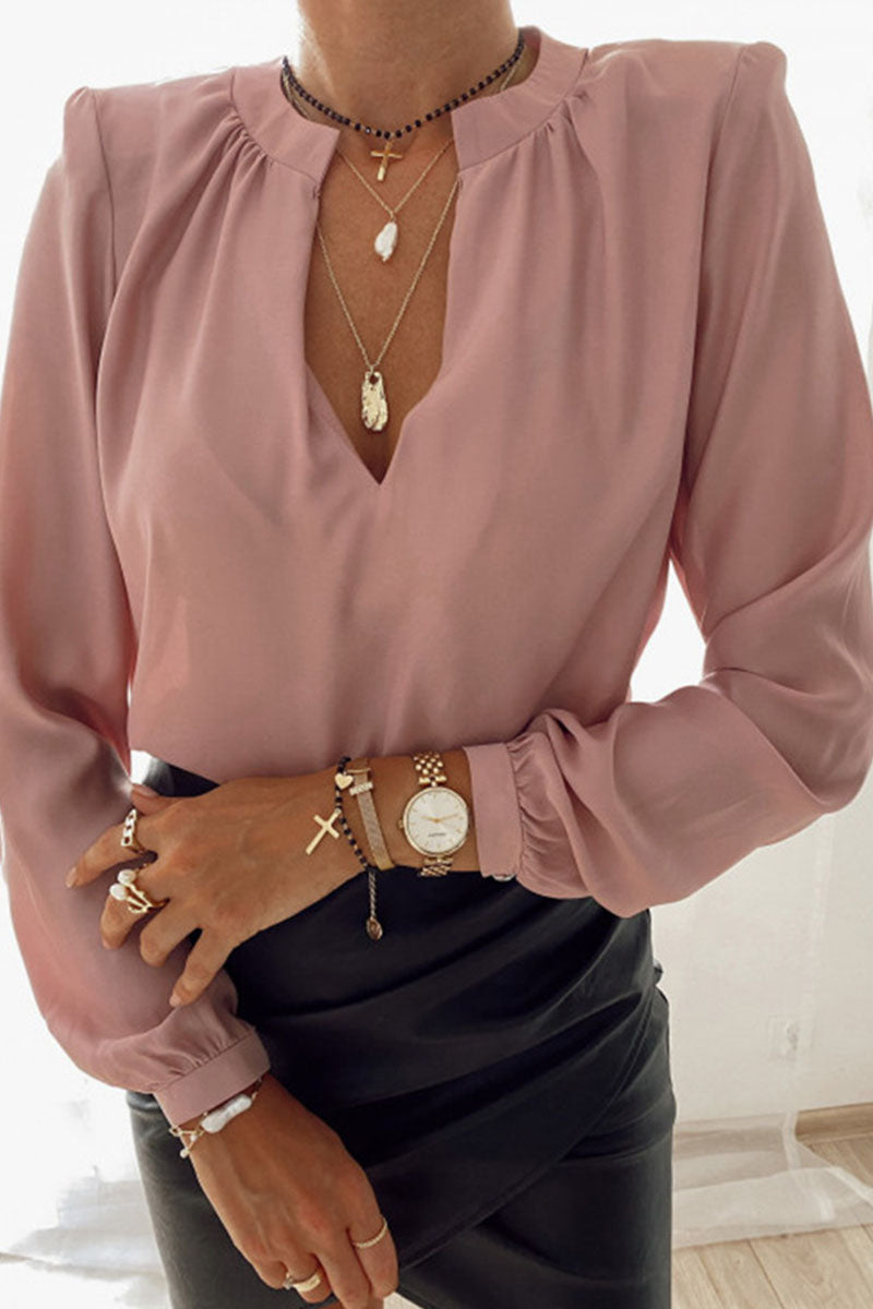 Blusas de cuello en V liso estilo británico de moda (3 colores)