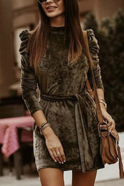 Elegante vestido de falda lápiz con cuello redondo y patchwork liso (4 colores)