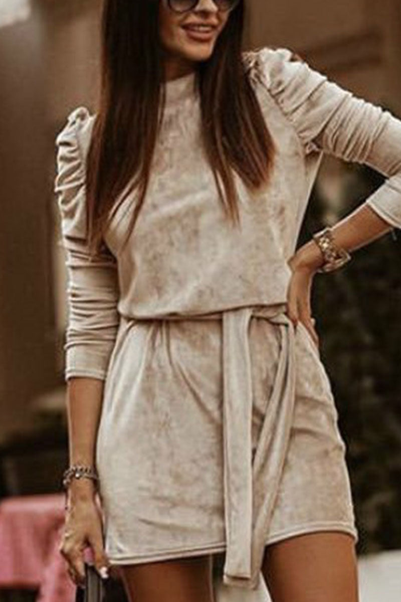 Elegante vestido de falda lápiz con cuello redondo y patchwork liso (4 colores)