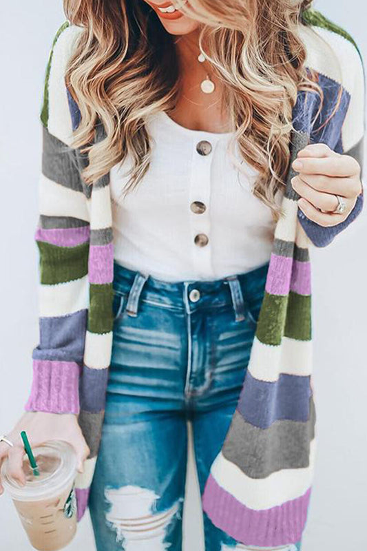 Cárdigans de patchwork a rayas de moda urbana