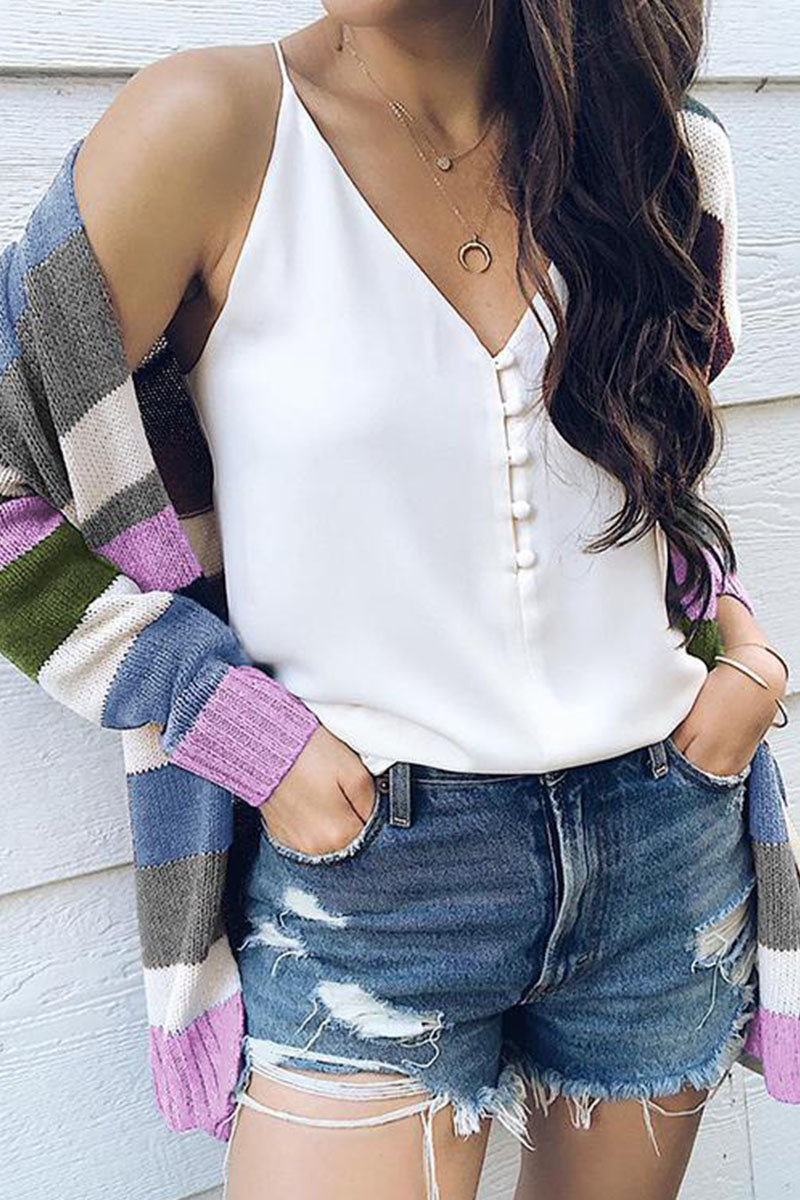 Cárdigans de patchwork a rayas de moda urbana