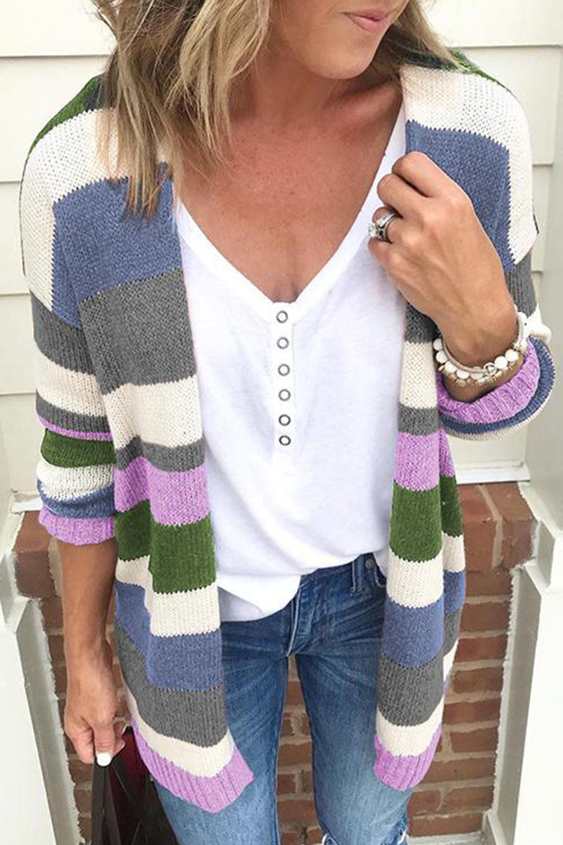 Cárdigans de patchwork a rayas de moda urbana