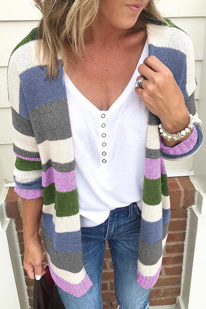 Cárdigans de patchwork a rayas de moda urbana