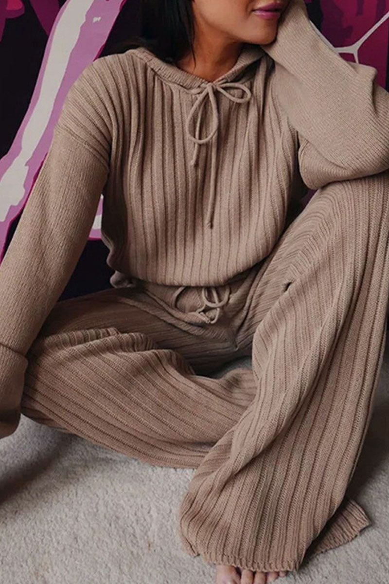 Conjunto de dos piezas de manga larga con cuello y capucha, estilo casual y sólido con parches