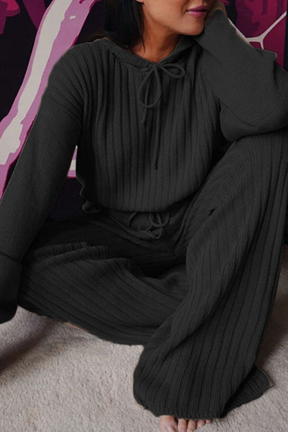 Conjunto de dos piezas de manga larga con cuello y capucha, estilo casual y sólido con parches
