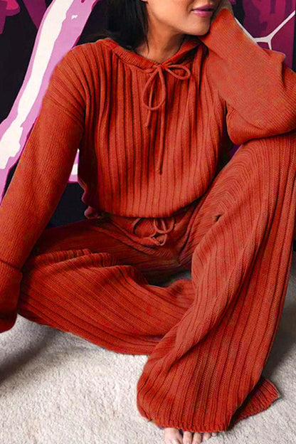 Conjunto de dos piezas de manga larga con cuello y capucha, estilo casual y sólido con parches