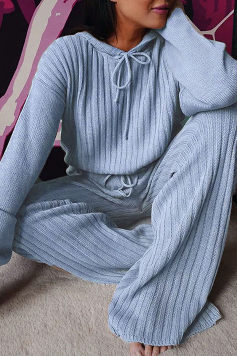 Conjunto de dos piezas de manga larga con cuello y capucha, estilo casual y sólido con parches