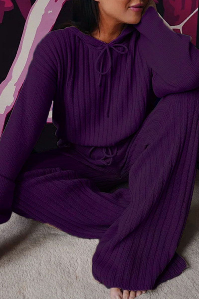 Conjunto de dos piezas de manga larga con cuello y capucha, estilo casual y sólido con parches