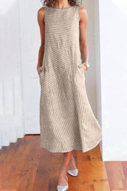 Vestidos de moda de calle con rayas y patchwork, cuello redondo, sin mangas (6 colores)