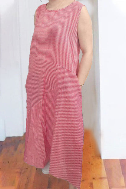 Vestidos de moda de calle con rayas y patchwork, cuello redondo, sin mangas (6 colores)