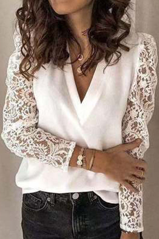 Tops de cuello en V con patchwork liso de moda urbana