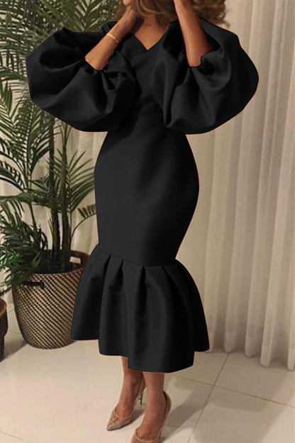 Vestido de noche sexy, liso, básico, con escote en V (6 colores)
