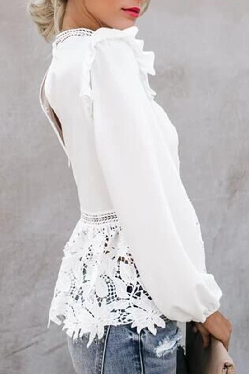 Tops de moda sexys de cuello redondo con retazos ahuecados y sólidos