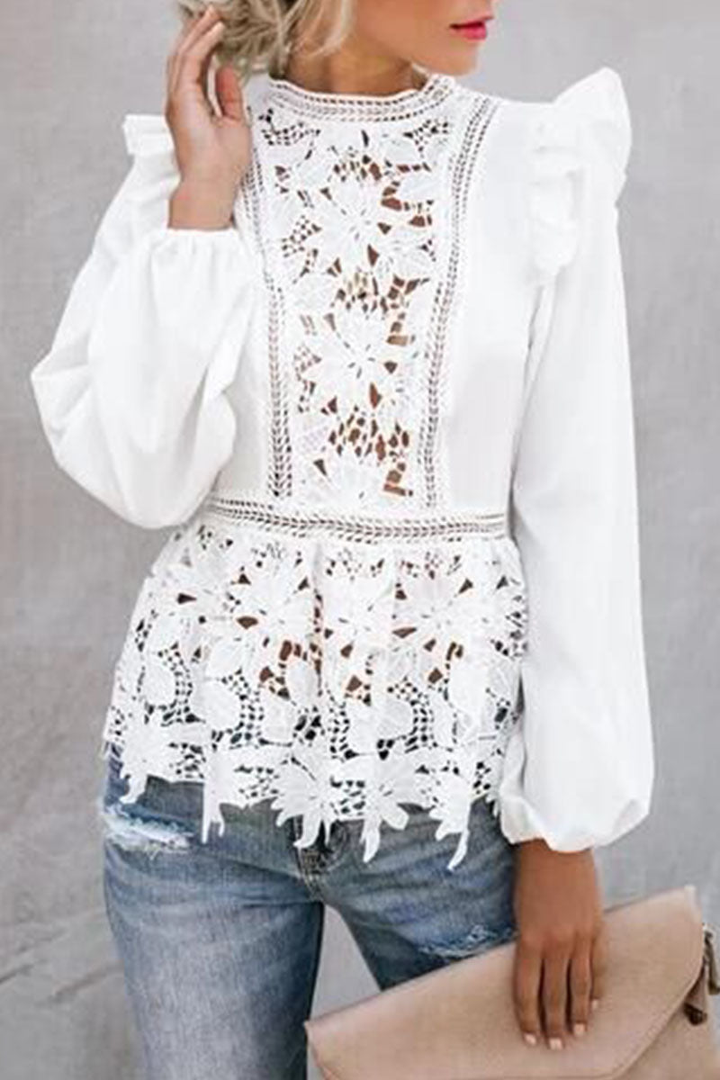 Tops de moda sexys de cuello redondo con retazos ahuecados y sólidos