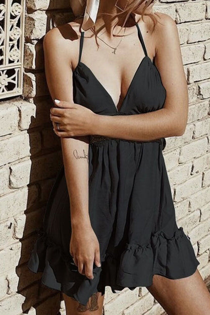Vestidos de moda sexys con escote en V, espalda descubierta y tirantes finos