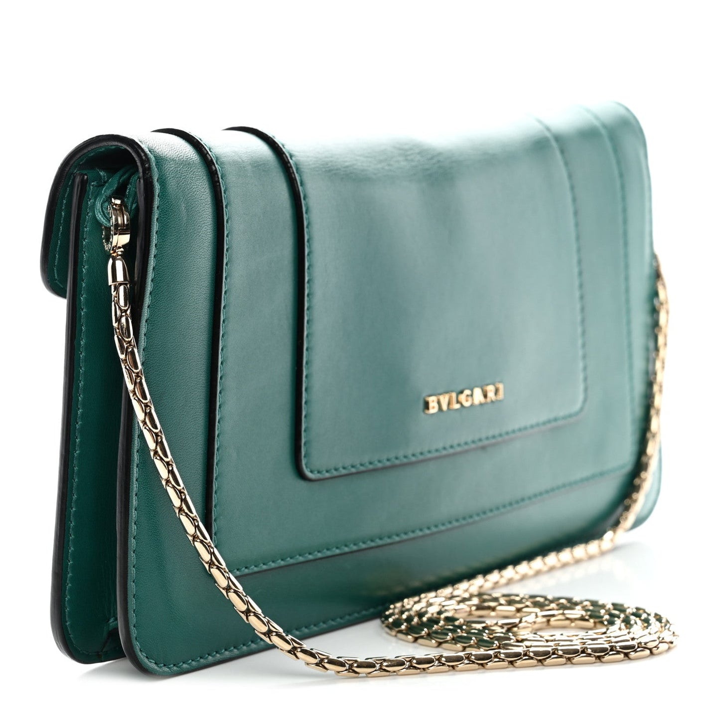 Calfskin Serpenti Forever Flap Clutch Emerald Green