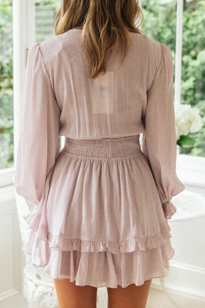 Vestidos de línea A con cuello en V y patchwork liso de moda urbana