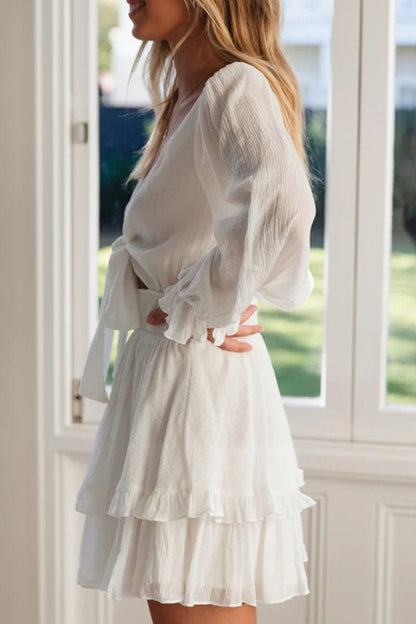 Vestidos de línea A con cuello en V y patchwork liso de moda urbana