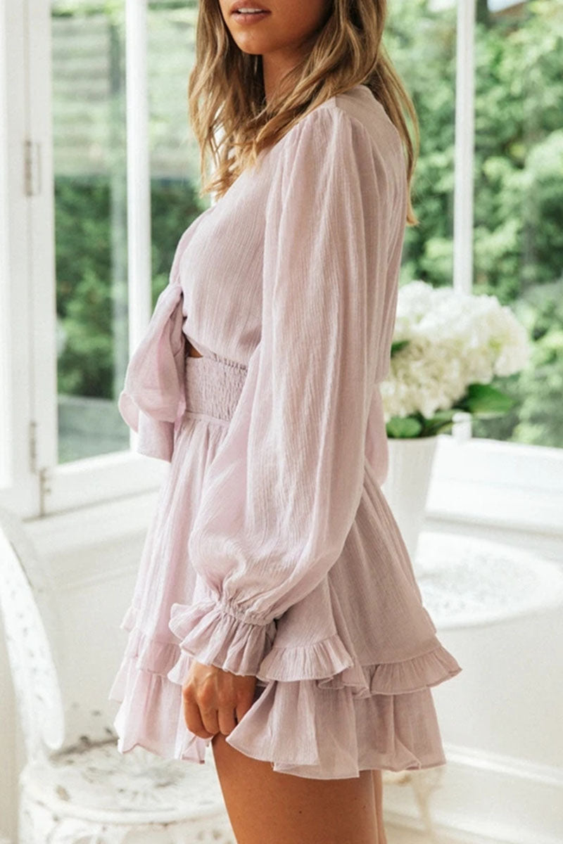 Vestidos de línea A con cuello en V y patchwork liso de moda urbana