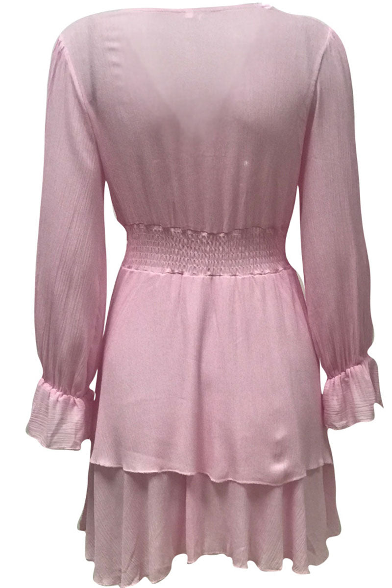Vestidos de línea A con cuello en V y patchwork liso de moda urbana