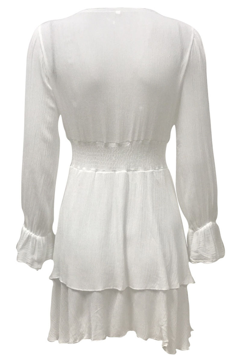 Vestidos de línea A con cuello en V y patchwork liso de moda urbana