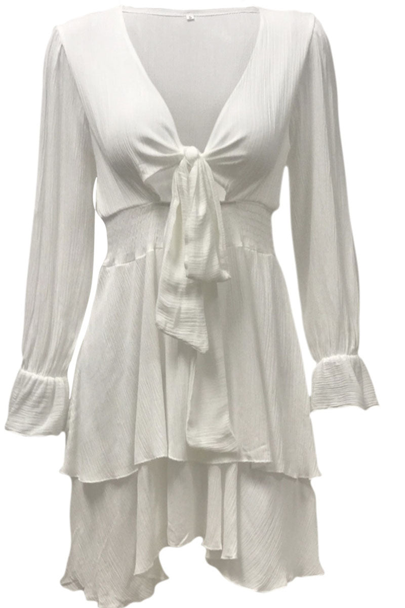 Vestidos de línea A con cuello en V y patchwork liso de moda urbana