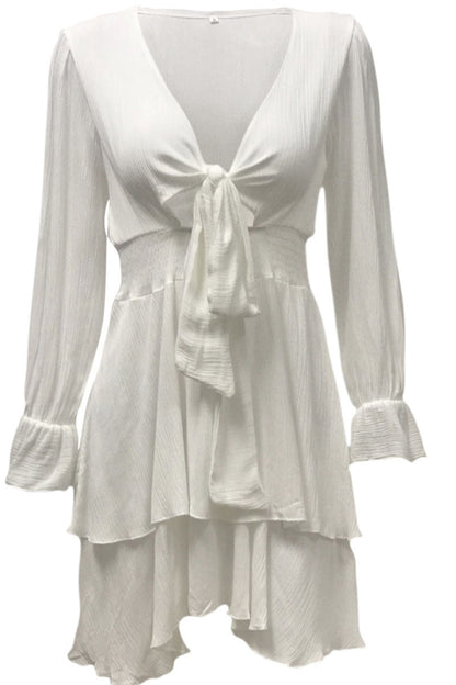 Vestidos de línea A con cuello en V y patchwork liso de moda urbana