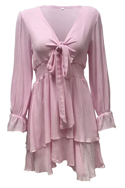 Vestidos de línea A con cuello en V y patchwork liso de moda urbana
