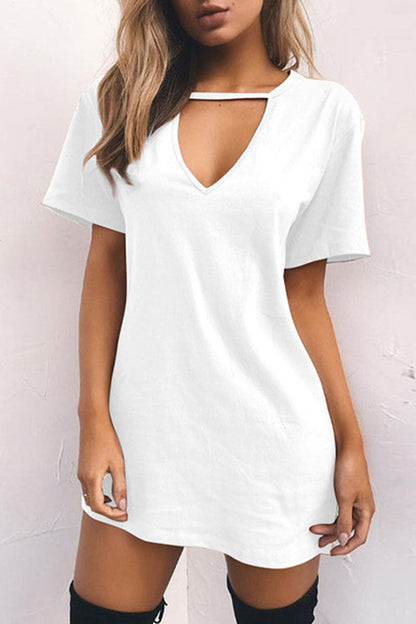 Fashion Casual Solid Patchwork V Neck A Line Dresses(11 Colors)