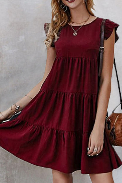 Vestidos de princesa con cuello redondo y volantes de patchwork liso de estilo británico a la moda