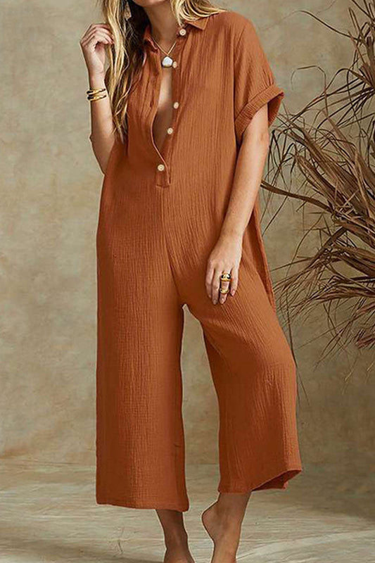 Monos casuales holgados con cuello vuelto liso (3 colores)