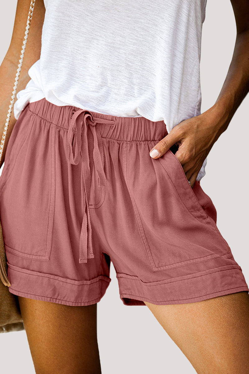 Pantalones rectos de cintura alta con cordón ajustable de color liso (11 colores)