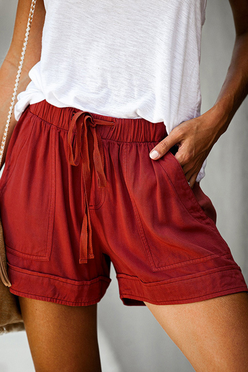 Pantalones rectos de cintura alta con cordón ajustable de color liso (11 colores)