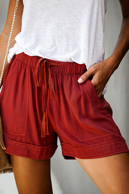 Pantalones rectos de cintura alta con cordón ajustable de color liso (11 colores)