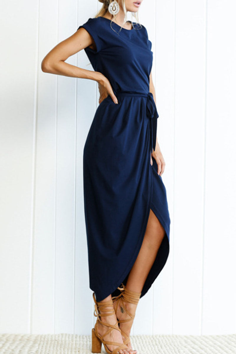 Vestidos casuales irregulares con cuello redondo y frenillo liso (6 colores)