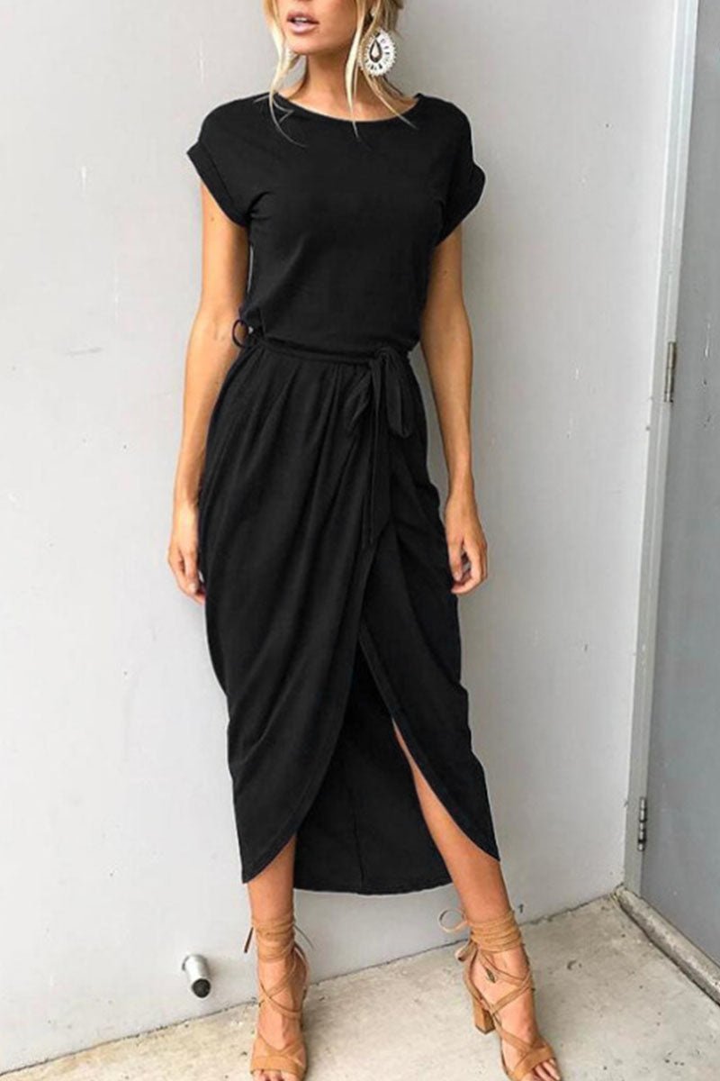 Vestidos casuales irregulares con cuello redondo y frenillo liso (6 colores)