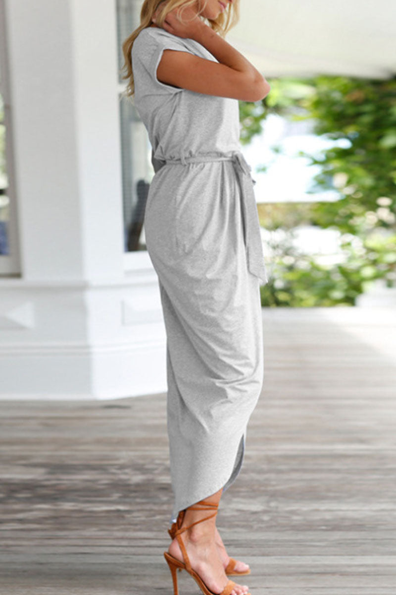 Vestidos casuales irregulares con cuello redondo y frenillo liso (6 colores)