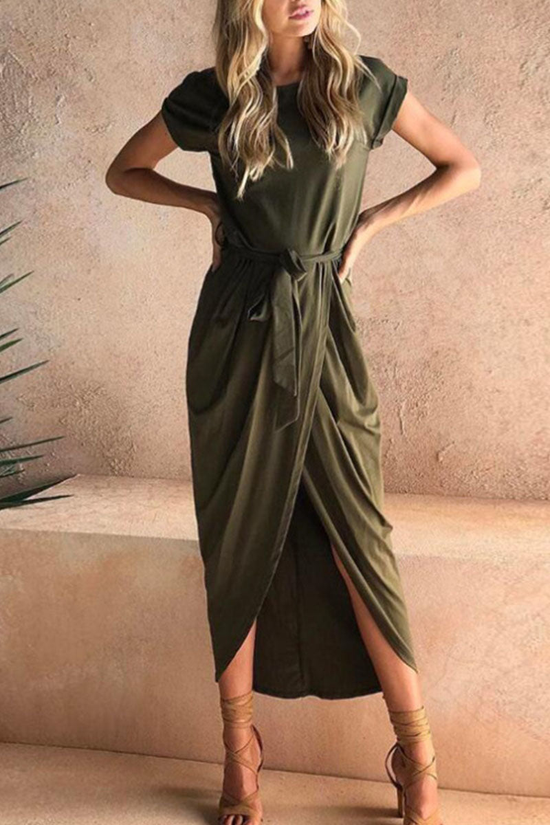 Vestidos casuales irregulares con cuello redondo y frenillo liso (6 colores)