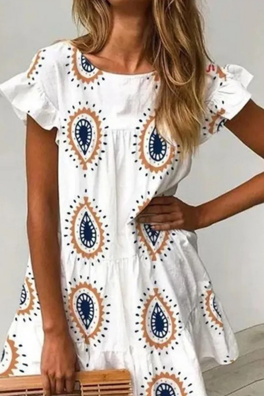 Vestido casual con cuello redondo y estampado de patchwork