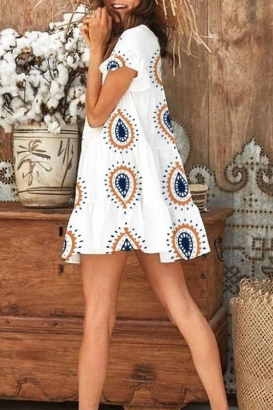 Vestido casual con cuello redondo y estampado de patchwork