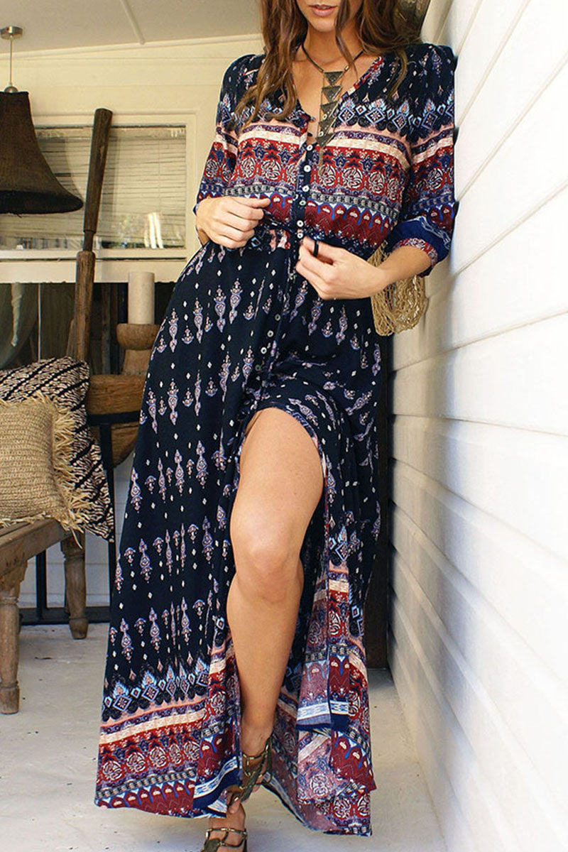 Vestidos estampados de moda urbana con cuello en V y patchwork (4 colores)
