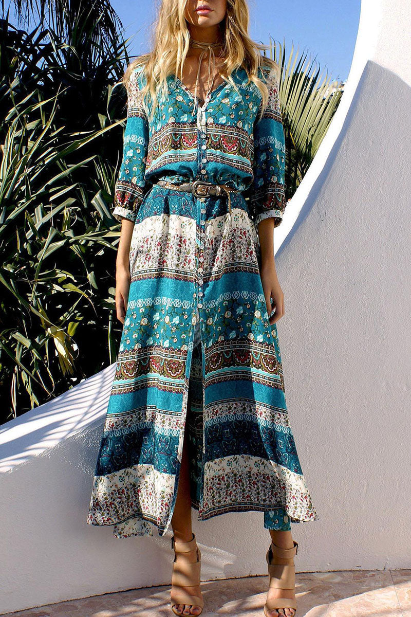 Vestidos estampados de moda urbana con cuello en V y patchwork (4 colores)