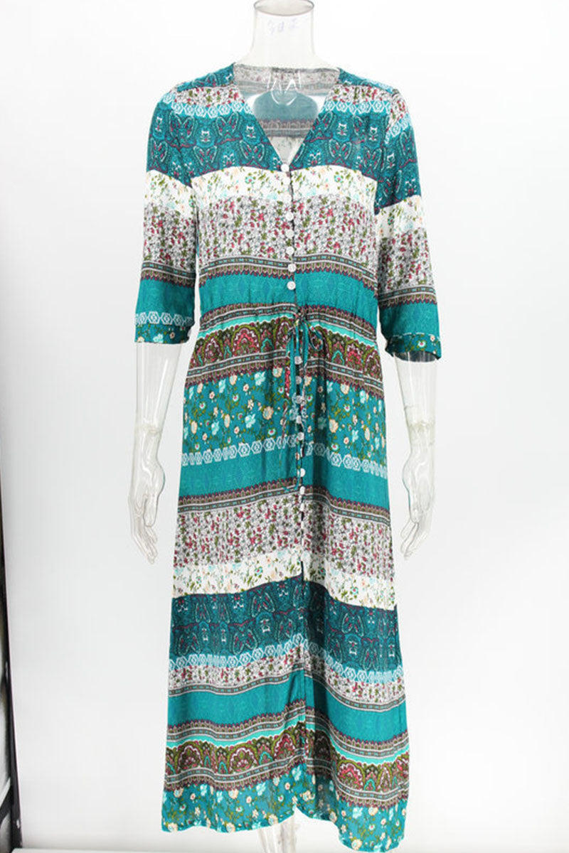 Vestidos estampados de moda urbana con cuello en V y patchwork (4 colores)