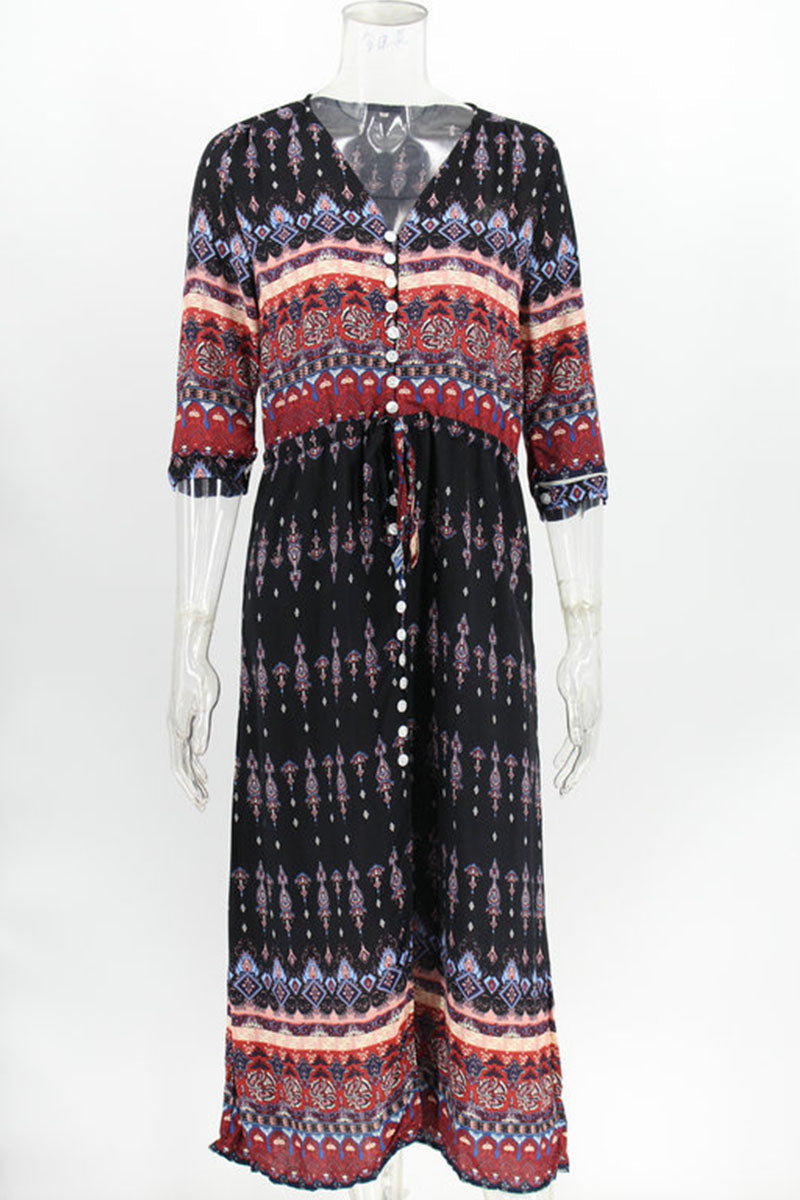Vestidos estampados de moda urbana con cuello en V y patchwork (4 colores)
